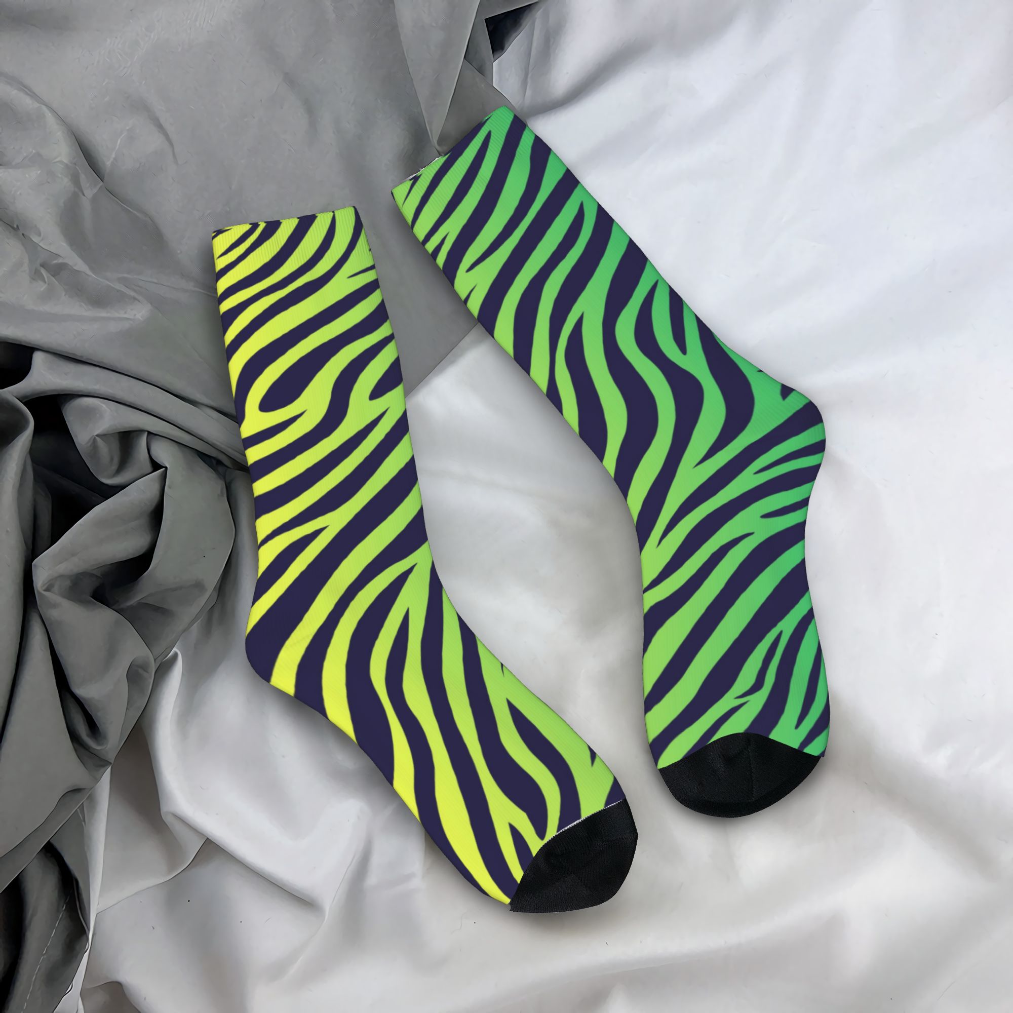 Dress Sock Men - Renkli Kaplan Zebra Deri Desenli Elbise